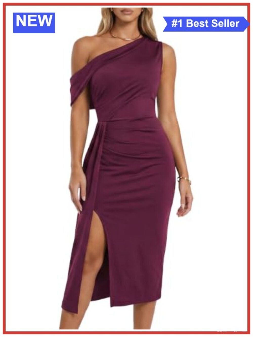 One Shoulder Bodycon Midi Dress Ruffle Slit Party Cocktail